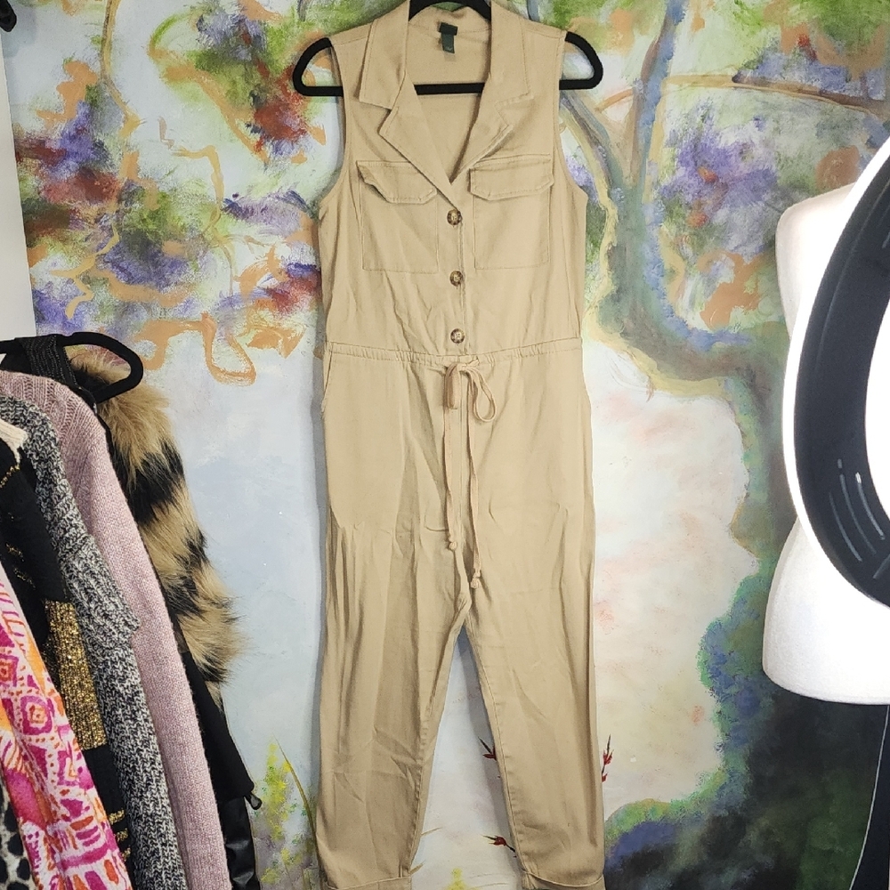 Wild Fable Tan Sleeveless Jumpsuit with Wide Leg